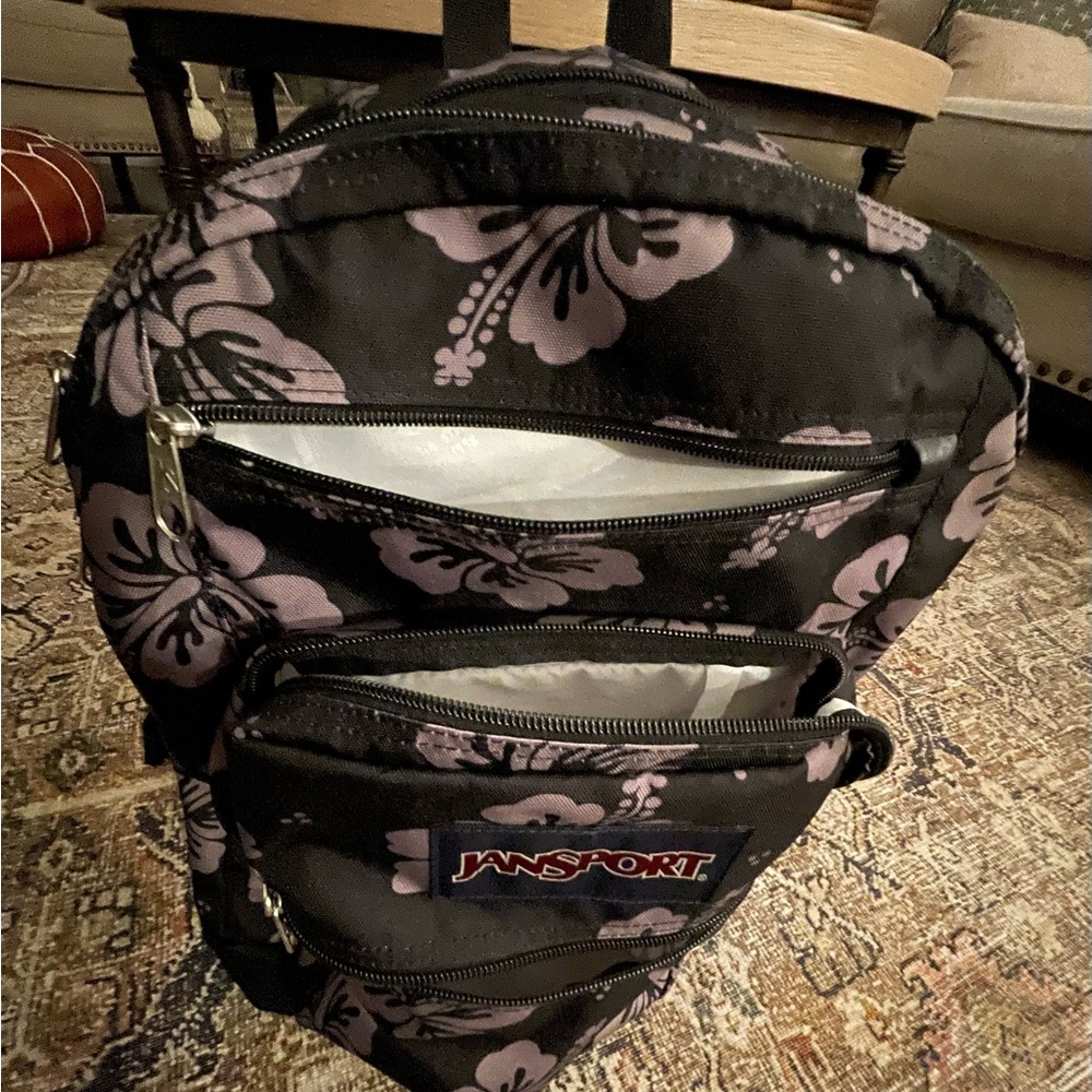Jansport Luau Life 17” Black and Purple Floral Backpack - Picture 5 of 5